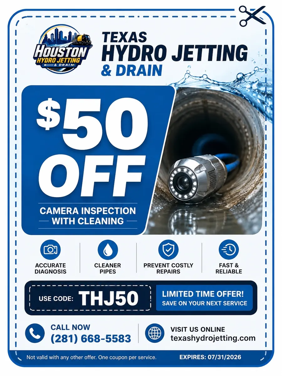 Camera Inspection Coupon THJ50 $50 off camera inspection with cleaning coupon code THJ50